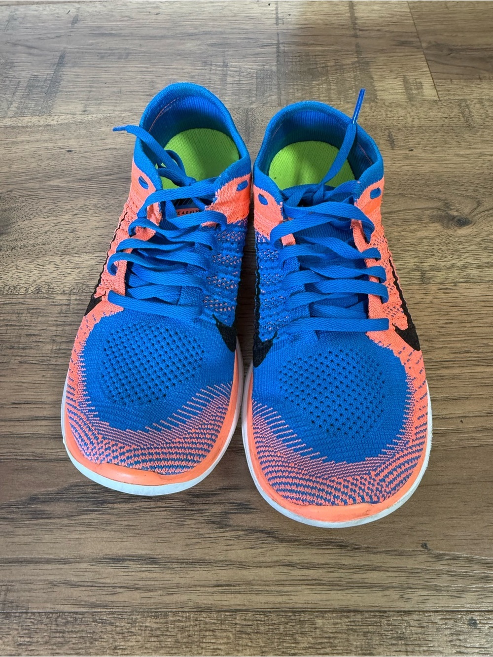 Nike Free 4.0 Flyknit women’s US 9 Blue/Orange Low Top Lace-Up Running Shoes